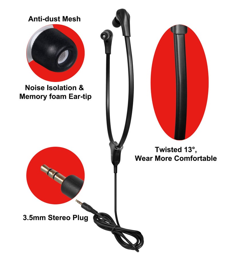 SIMOLIO Wired Noise Isolating Stethoscope Headset with Soft Eartips,Replacement Under-Chin Earphone for Wireless TV Speaker SM-621 SM-621D for Quiet TV Listening - Image 2